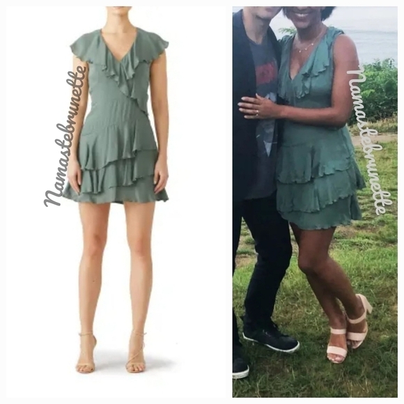 NWT $348 Parker Sage Green Ruffled Tiered Dress, Size 2 - Picture 4 of 14
